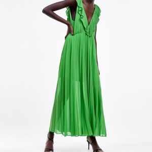 Zara Pleated Dress XL GREEN - 2731/060 NWT